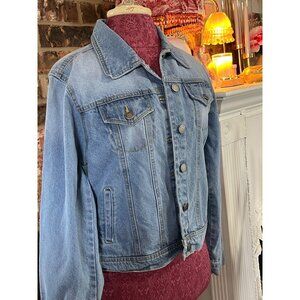 Black Label CEst Toi Womens Light Wash Denim Jacket Button Front Size L
